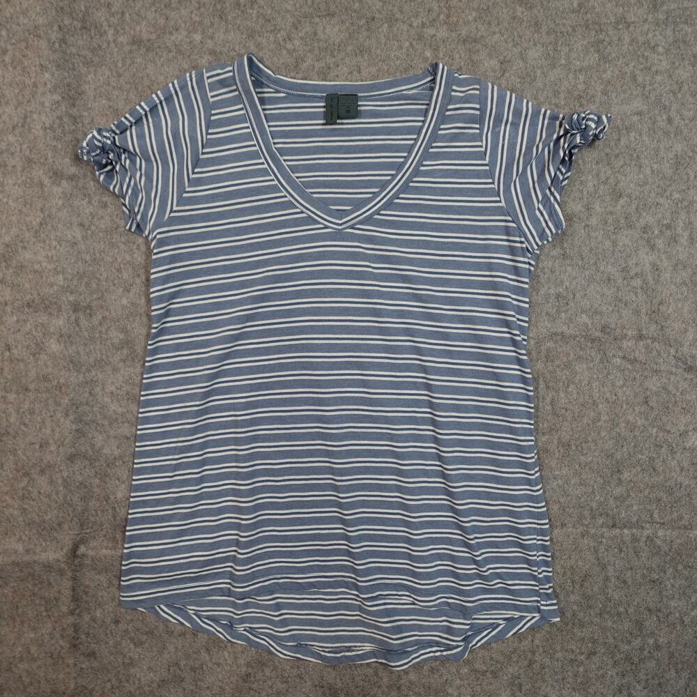 Left of Center Top Womens Extra Small Split Knotted Sleeve V-Neck Striped Blue